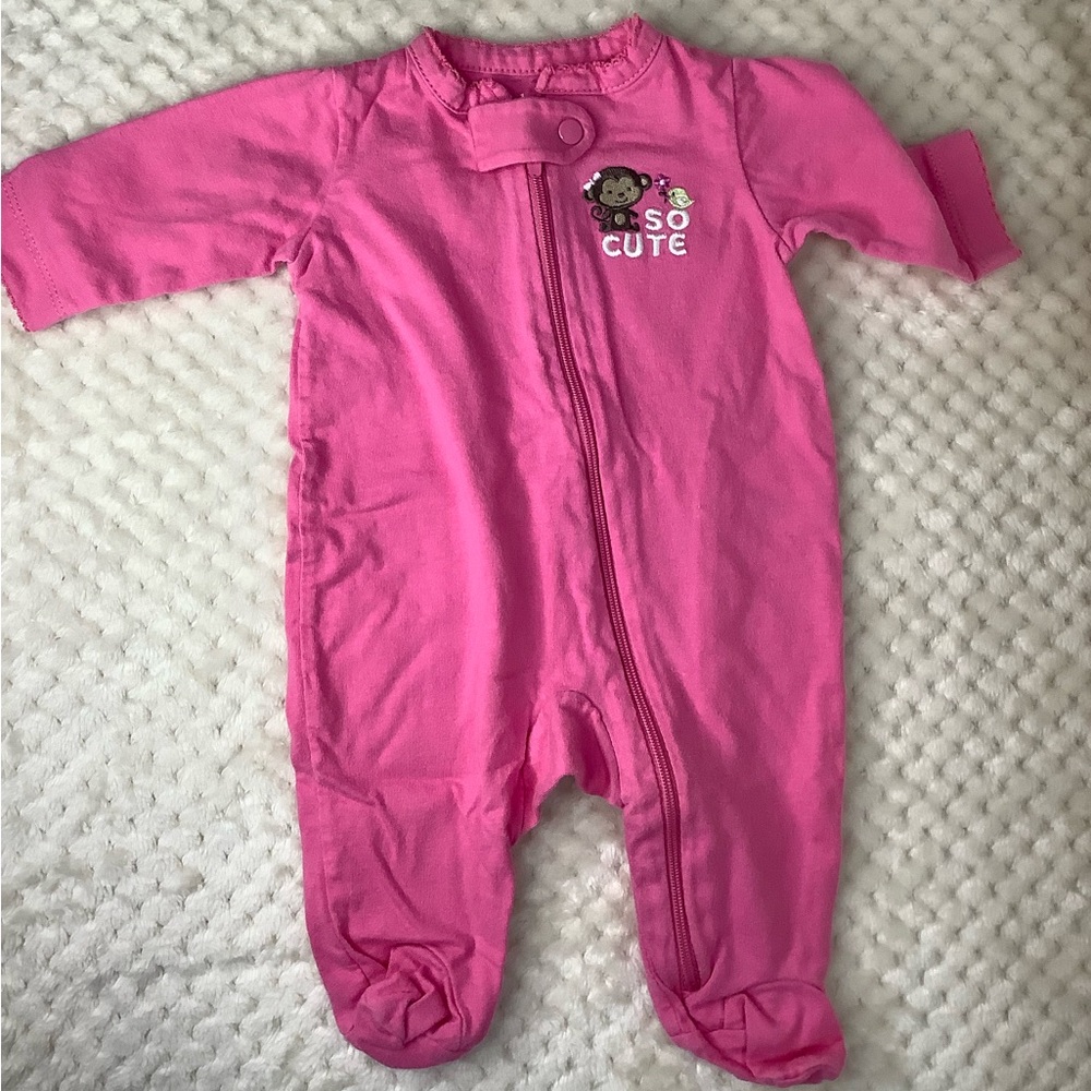 Carters Child of Mine Pink Footie with Monkey and Zipper Closure So Cute